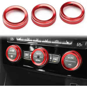AC Knob Covers Compatible with Volkswagen VW Accessories Tiguan Taos Jetta Passat Atlas Golf R Beetle Aluminum Alloy Air Conditioning Knob Trims Air Climate Control Rings (Red)