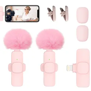 Wireless Lavalier Lapel Microphone for iPhone, iPad, mini Video Recording Mic for Interview Video Podcast Vlog YouTube & Livestream, Noise Reduction, Plug & Play (Pink Type C & Lightning Port)