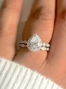 ZYNE Elegant Water Drop Shaped Rhinestone Decorated Ring, Fashion Accessories for Women, Trendy All-match & Exquisite Jewelry for Birthday Gift, Trendy Jewellery Accessories, Teardrop Bridal Rings