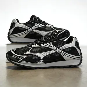 Men's Black & Silver Retro Mesh Chunky Sneakers - Lightweight Casual Athletic Shoes