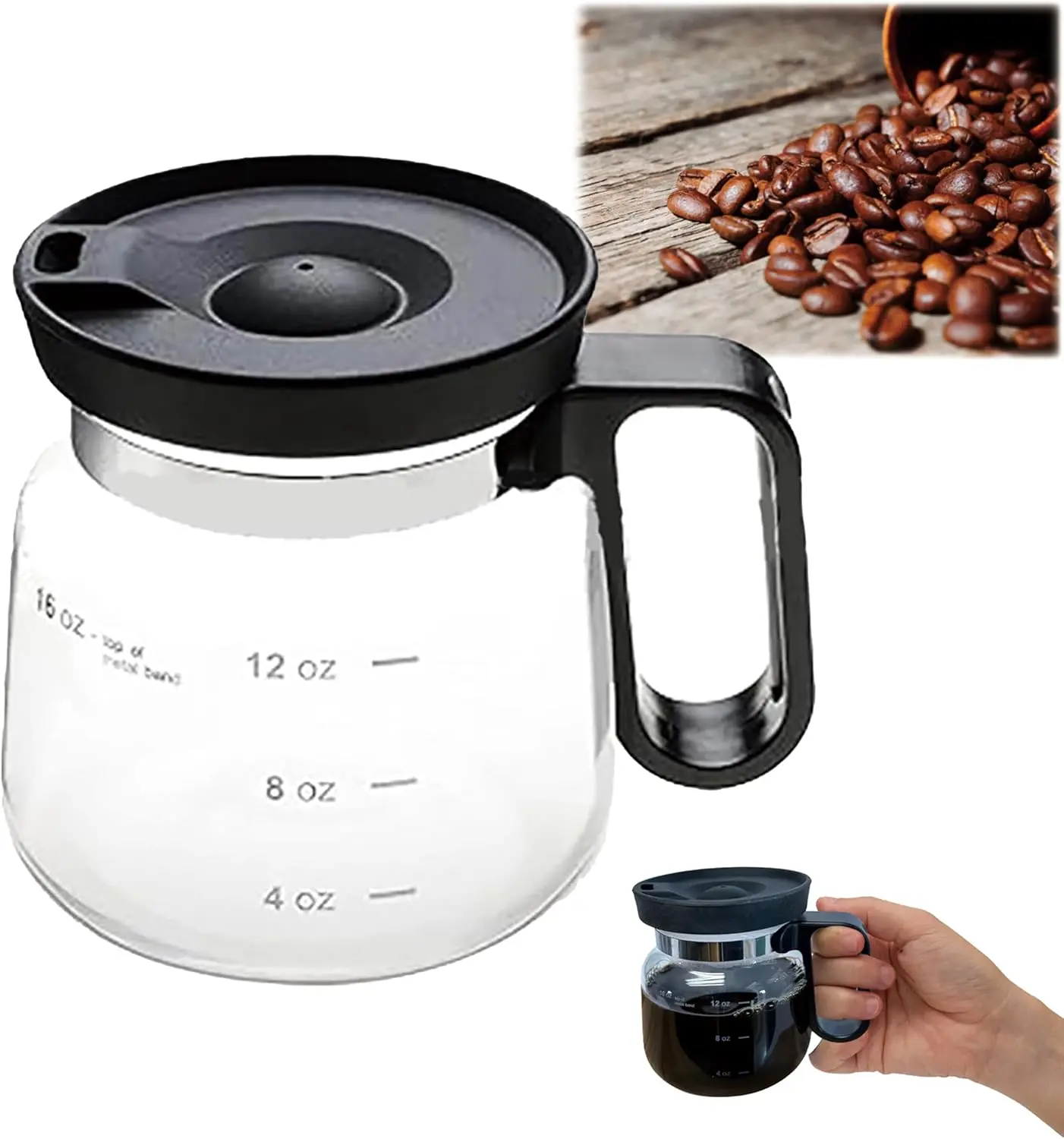 Glass Coffee Mug That Looks like a Coffee Pot Style Shape, Mini Heatproof Large Capacity Clear Cup with Travel Lid & Straw for Hot Teas, Hot Chocolate, Office Desk Gift