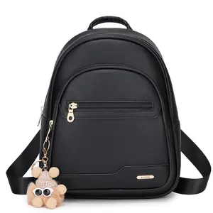 BAGOK Mini Backpack for Women With Doll Charm, Waterproof Aesthetic, Large Capacity, Triple Zipper, PU Leather, Suitable for Back to School, Travel, Work Bag, Gift for Mom and Girlfriend