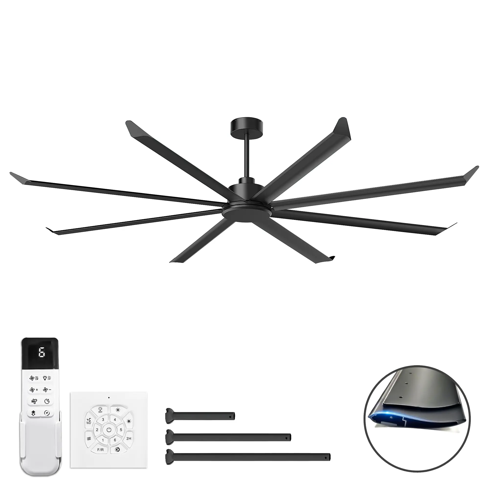 NookNova 100 Inch Large Commercial Black Ceiling Fan, 6 Speed Adjustable Quiet DC Motor Remote Control Ventilation Fan for Porch Garage Shop Warehouse Outdoor, 100 In L X 100 In W X 46 In H
