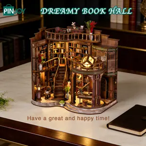 Wooden Dream Book Hall DIY Model Set, Bookshelf Decoration 3D Puzzle, Wooden Puzzles, Vintage European Architecture, Educational Craft Project for Adults & Teens