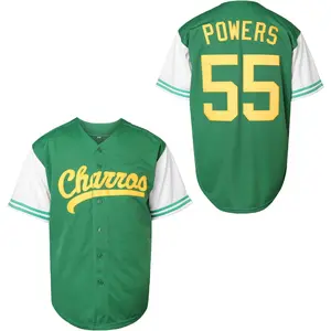 Kenny Powers Baseball Jerseys #55 Charros Eastbound and Down Myrtle Beach Mermen Movie Baseball Jersey for Men S-XXXL Green Body White Sleeves Green Stripes