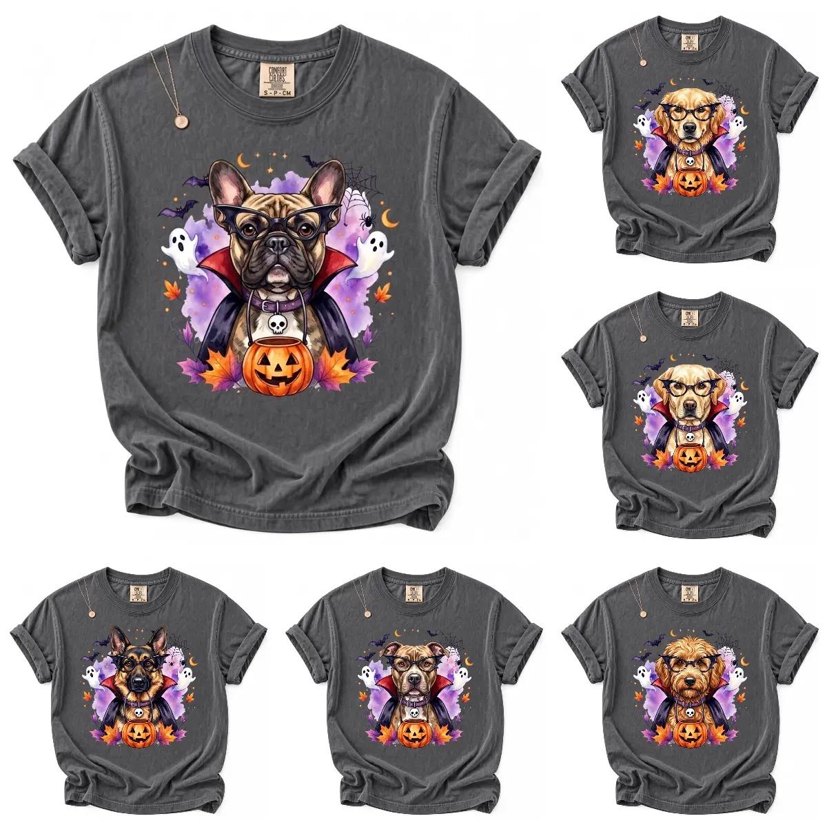 Vampire Dog Halloween Shirt, Cute Spooky Glasses Dog Graphic Tee, Custom Dog Breed Shirt, Trick or Treat Dog Lover Gift Comfort Colors T-Shirt
