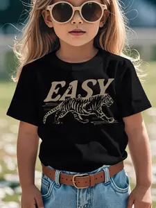 Individualistic round-neck short-sleeved shirts for Boy and girl 🔥   Easy Tiger Distressed Graphic Unisex-AdultBlack Tiger Print Funny Aesthetic Graphic Kid T-Shirt Fashion Kid T Shirts Trending Tops Tees for Kid