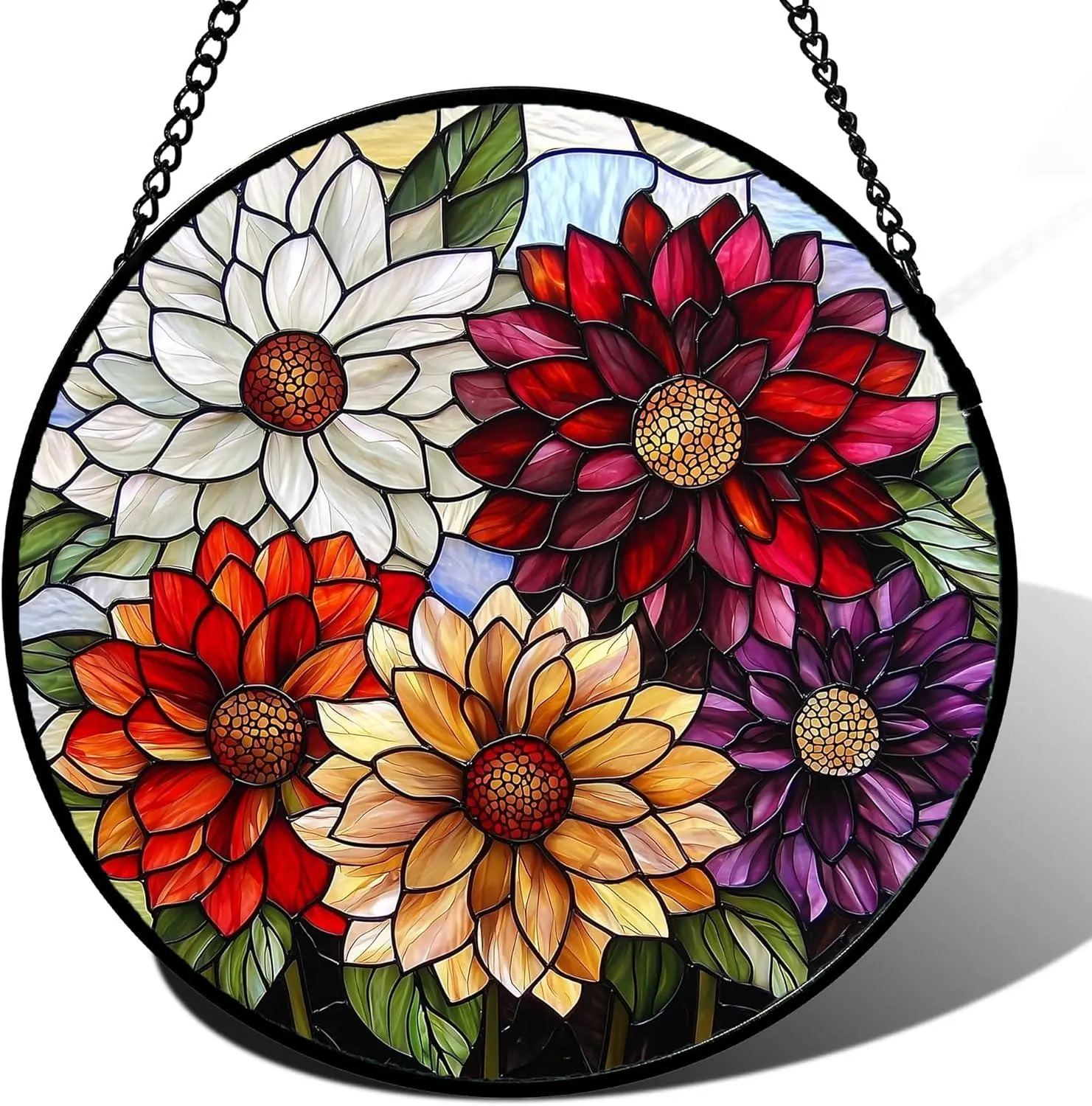 [Made in US] Stained Glass Window Hanging, Colorful Flowers Sun Catcher for Window Door Home Decor Plant Suncatcher Christmas Mother's Day Birthday Gifts for Women Men Mom and Nana 9.8 in