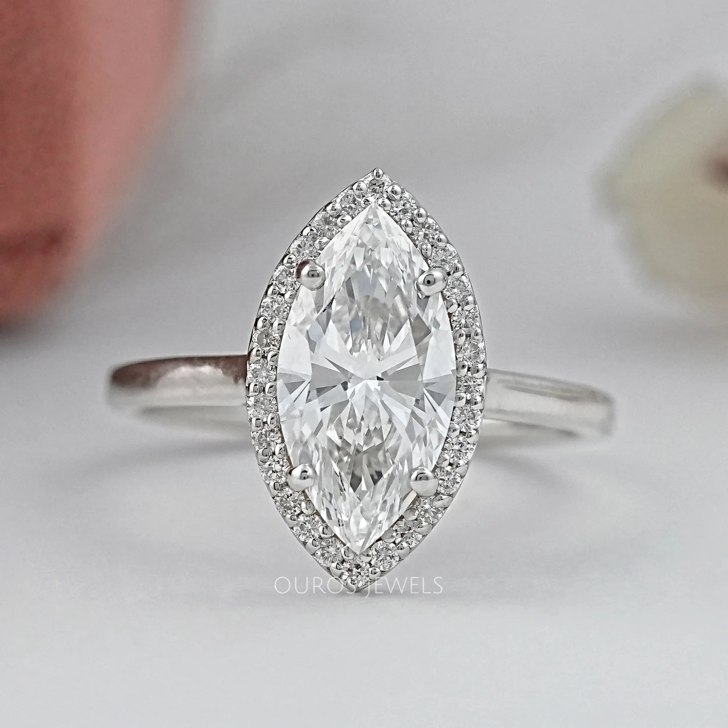 Marquise Diamond Halo Solitaire Engagement Ring