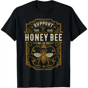 Cotton Graphic Tees Streetwear Gifts Support Your Local Honey Bee Save The Bees Vintage Style T-Shirt
