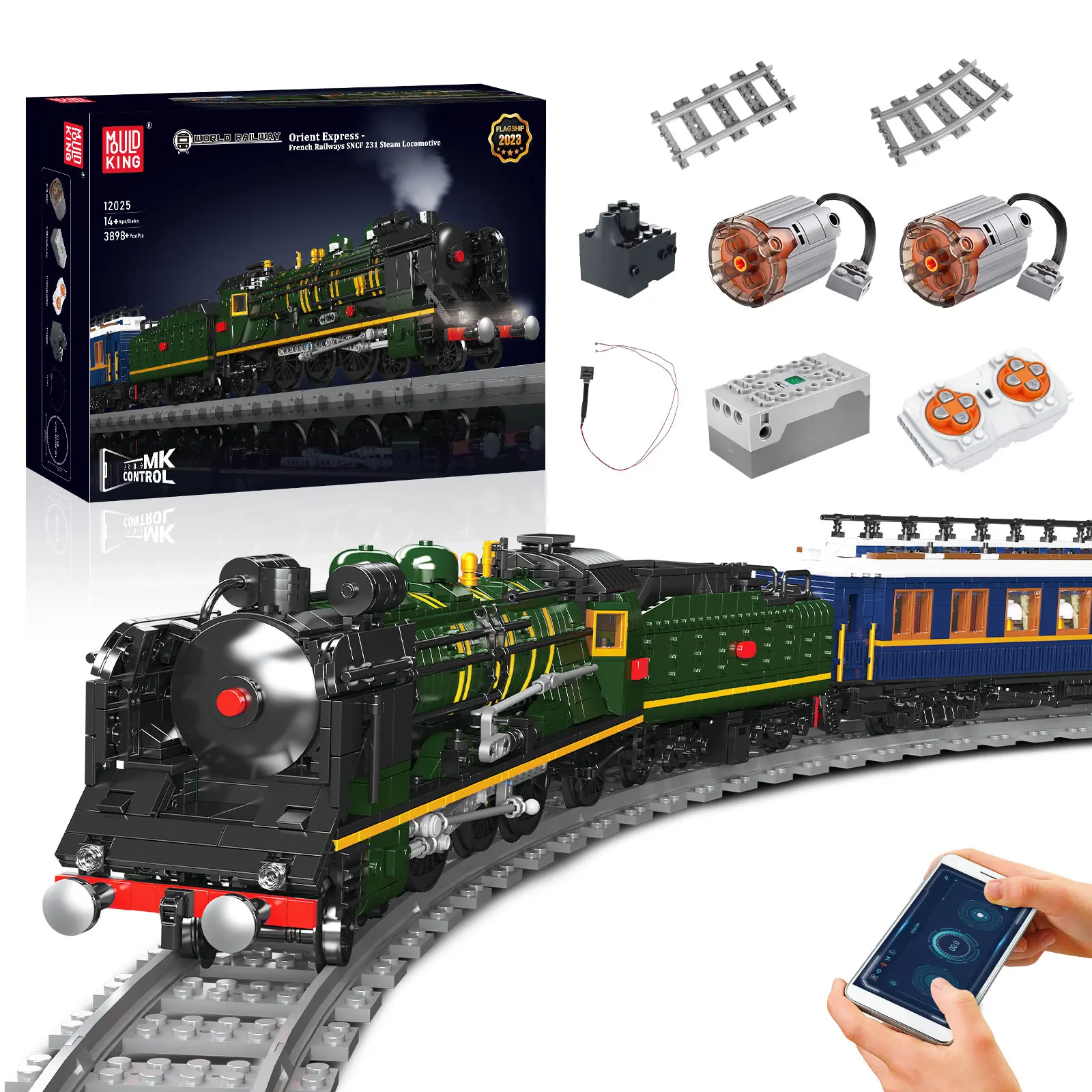 Mould King 12025 Orient Express Steam Locomotive Train Building Block LED Lighting Kit Remote Control Toy summerwins