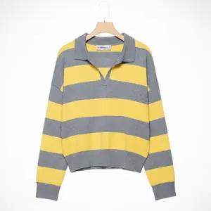 Retro Striped Polo Knit Sweater