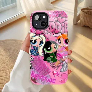 Powerpuff Girls Pink Cartoon Diamond Trendy Mobile iPhone Case for iPhone 17, PBT+TPU Dual - Layer Drop - Resistant Cellphone Case, Compatible with iPhone 17/16/15/14/13/12/11 Pro Max/Plus