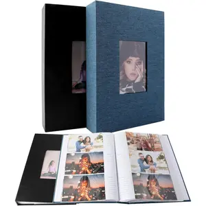 [2 Pack]  Linen and Leather Photo Album, For 4"x6", 3.5"x5",3"x4", With 300 Pockets, Self Adhesive Inner Pages, For Family Wedding Anniversary (Black, Navy Blue)