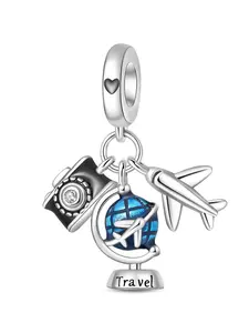 Wanderlust Travel Charm, Camera, Globe & Airplane Bead for Bracelet Stack, Perfect Accessory for Travel Lovers, Unique Gift Idea