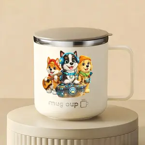 12oz Coffee Cup with Handle and Lid, Original Music Dog Design, Durable Heat-Resistant Mug, Office Drinkware, Gift Idea, Daily Use