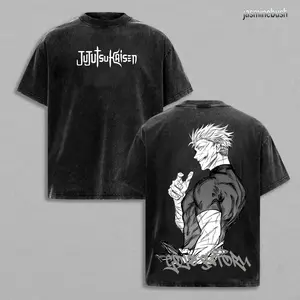 Best Gojo Satoru T-Shirt - Jujutsu Kaisen Tshirt, THE HONORED ONE JJK Anime Double Printed Vintage Washed Tee Unisex Oversize Anime Manga Washed Heavyweight Cotton T-shirt, Anime Merch