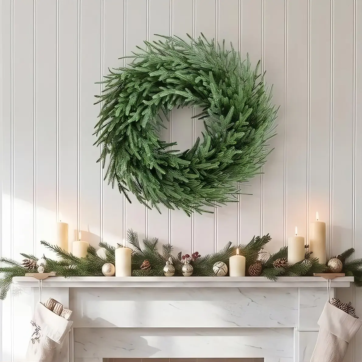 Yaheetech 26" Real Touch Pine Wreath, Large Artificial Christmas Wreath with Hook for Front Door, Wall, and Farmhouse Decor