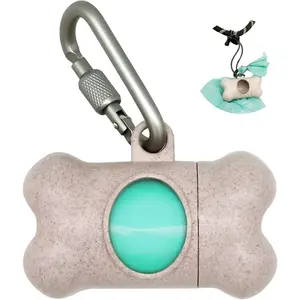 Dog Poop Pickup Bags Holder Dispenser with 1 Roll Random Color Leak-Proof Scented Doggy Waste Bags and Carabiner with Safety Lock plus Hook and Loop Fastener Never Loose on Leash Lead Again (Beige) YUCHIYA