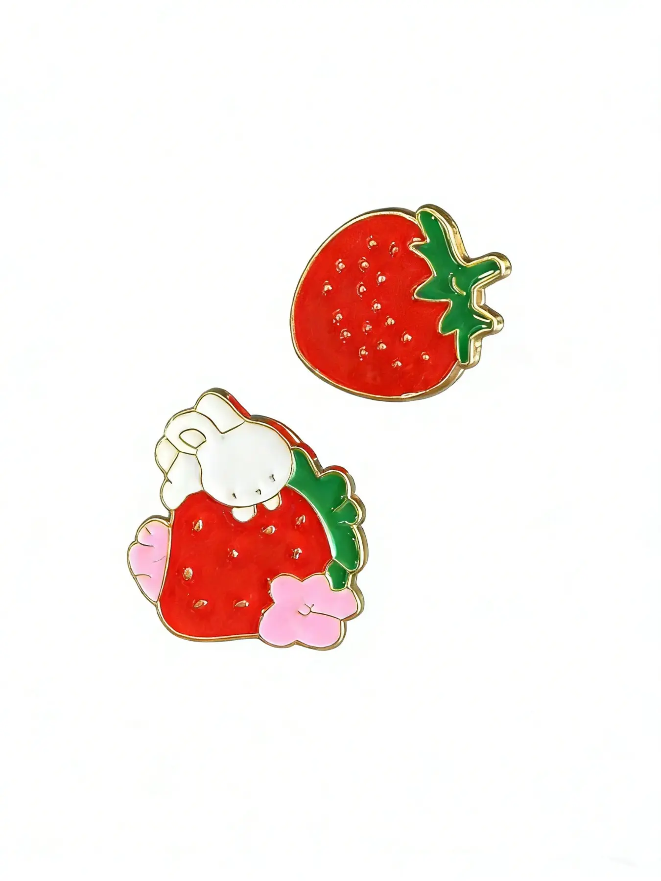 2-Pack Enamel Zinc Alloy Rabbit and Strawberry Brooches, Brooch Set, Lapel Brooch, Durable Metal Pins, Cute Versatile Fashion Jewelry Accessory for All Seasons, Perfect Gift Choice
