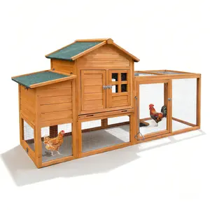 80 Inch Orange Wooden Chicken Coop 81.00x26.00x42.50 Inch with Nest Box Ramp Removable Tray Weatherproof Roof Predator Protection Ventilated Fence for 2-6 Chickens
