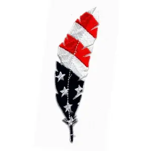 Feather USA Flag Feathers Patriotic Iron on Patch (RED/White)