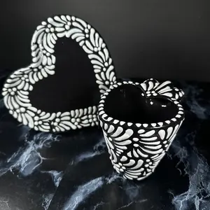 Negro y blanco corazón  Talavera set, Handmade Mug Drinkware Coffee Cup