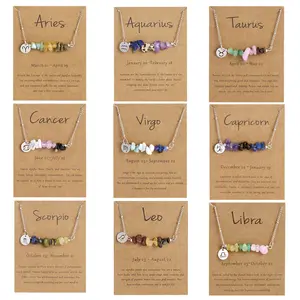 Women's stainless steel necklace with irregular natural stone fragments, zodiac sign pendant necklace, not easy to fade
