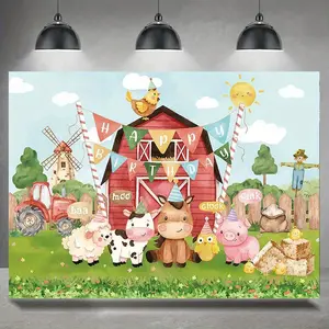 1PC,2D Flat Farm Animal Birthday Party Backdrop, Cute Cartoon Ranch Theme Photography Background Cloth, Birthday Decoration Backdrop, Photo Prop For Kids' Party, Suitable For Baby Shower, Party De