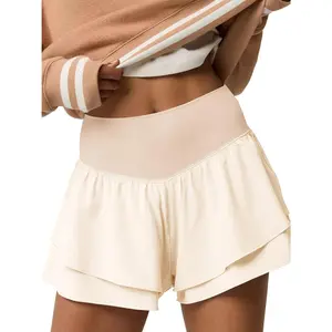 Imily Bela fitness Womens High Waisted Athletic Shorts Ruffle Tiered Running Workout Tennis Shorts with Build in Short