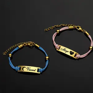 FF16  Custom Name Couple Bracelets| Moon & Heart Matching Cord Bracelets| Perfect for best friends to share a personalized keepsake.