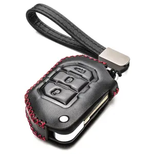 Vitodeco Genuine Leather Flip Key Fob Case Cover Protector Compatible for Jeep Wrangler, Gladiator (2018-2026 Models) - 3 Buttons