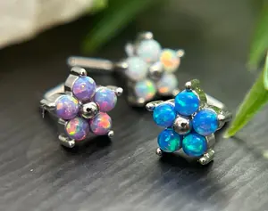 1 Piece Stunning 5 Opal Petals Flower L-Bend  316L Surgical Steel Nose Ring/Stud - 16g