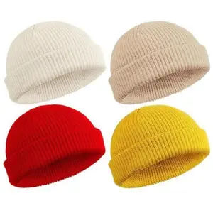 Large Size 2 or 4 Piece Fisherman Beanie for Men Hat Short Knit Cuff Beaniess Trawler Beanie Watch Hat Roll up Edge Skullcap Unisex