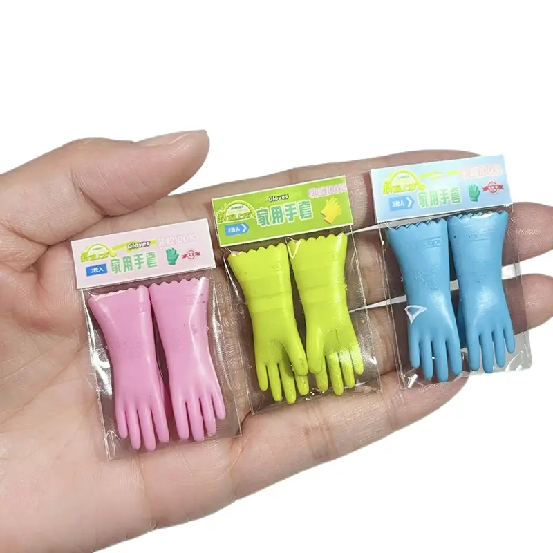1Pair Miniature Rubber Gloves Long Cleaning Gloves Doll Kitchen Decor 1:12 Doll House Furniture Accessories