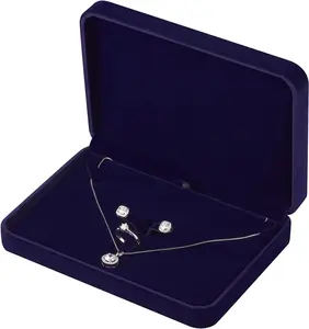 Large Velvet Jewelry Set Box, Big Necklace and Ring Earring Pendant Gift Box, Pearl Necklace/Chunky Necklace Jewelry Storage Case (Blue)