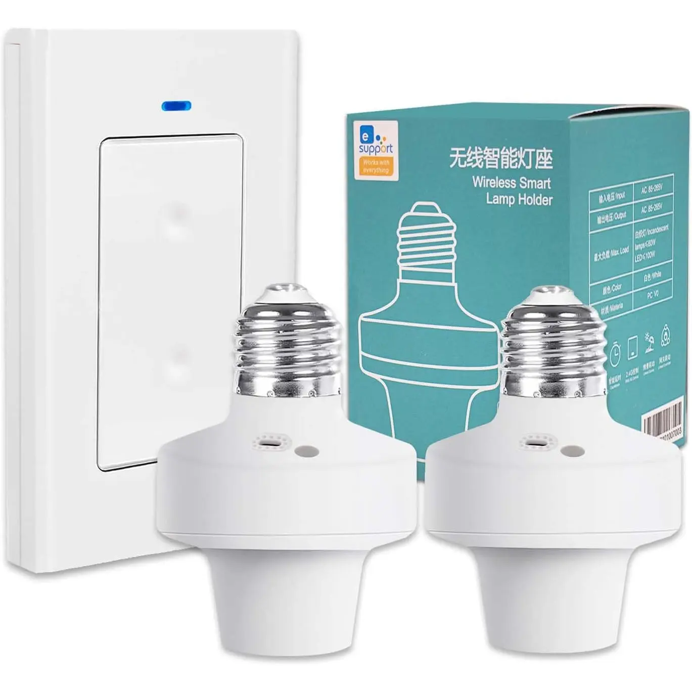 Ewelink 2.4G Wireless Remote Control Light Socket E26 E27 Bulb Socket Adapter, Bluetooth Smart Lamp Holder,Support APP Timing Delay (2 Socket + 1 Switch)