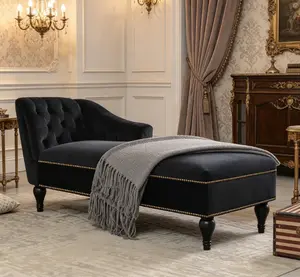 58" Velvet Chaise Lounge, Button-Tufted Right Arm-Facing Lounge Chair with Nailhead Trim and Solid Wood Legs for Living Room or Office, Sleeper Lounge Sofa