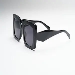 Simplistic Elegance Square Wide Frame Sunglasses, Fashionable Street Style Shades | Black Frames with Black Lenses | Sunglasses for Women & Men - Black