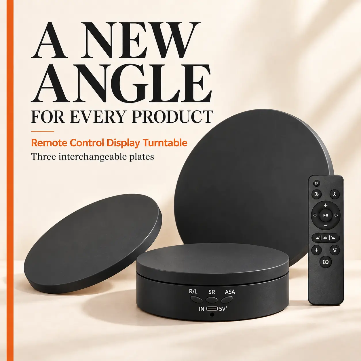 Electric Turntable, Battery-Powered Remote Control with 3 Display Trays, Rechargeable Model, 360-Degree Rotation Display Turntable for Photography, Video and Live Stream, Multifunctional Display Stand