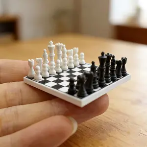 Miniature Chess Set for Dollhouse, Mini Realistic Toy House Decor, Figurine, Figurines for Collectors, Living Room and Study Decoration, Home Ornaments, Decorative Home Ornament, Perfect for Collectors and Enthusiasts