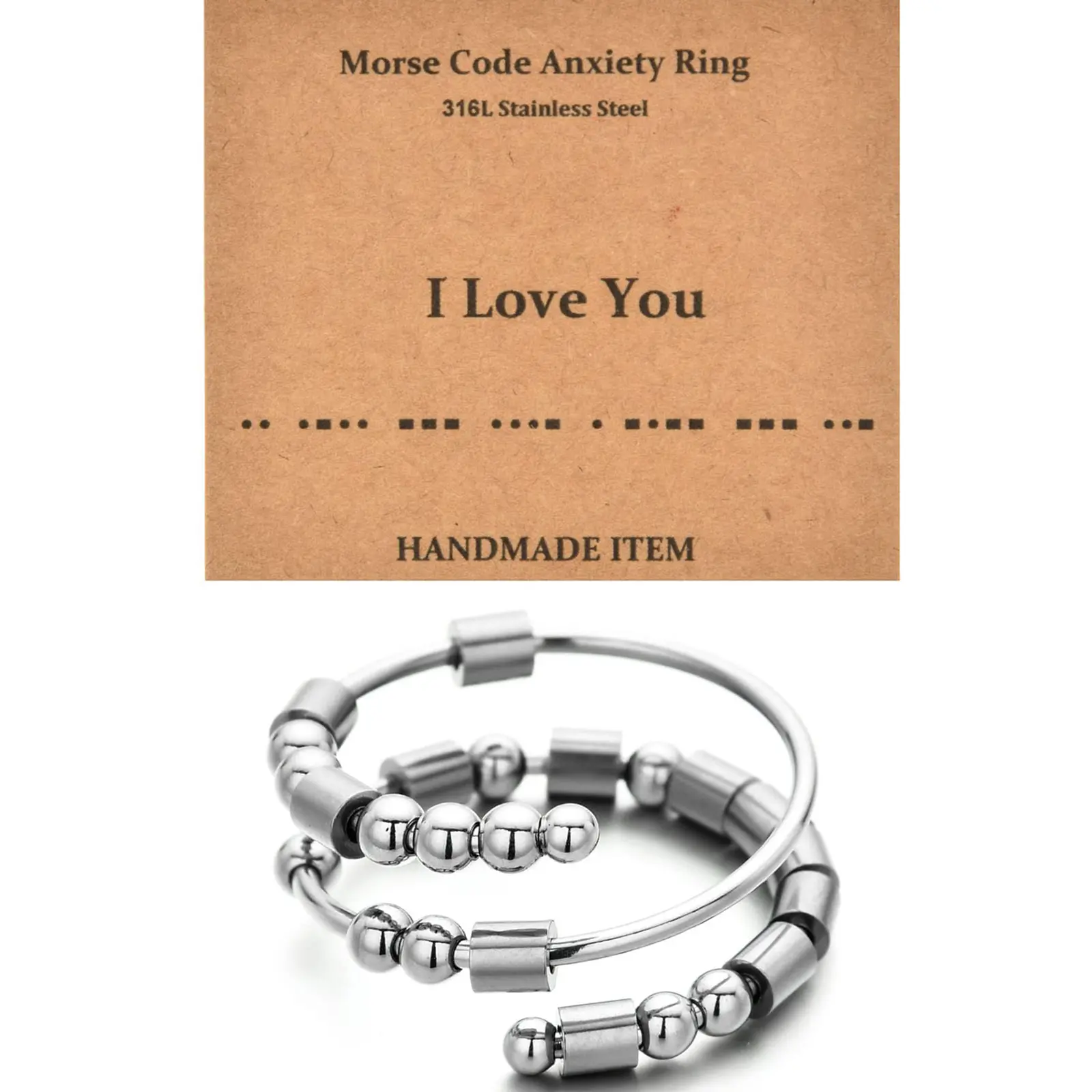 OIDEA Women's Stainless Steel Adjustable Expandable Morse Code Fidget Ring - Hidden Message "I Love You" Anxiety Relief Gift Ring for Women, Morse Code Rings