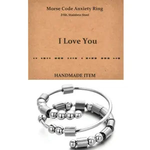 OIDEA Women's Morse Code Anxiety Spinner Ring Stainless Steel "I Love You" Gift