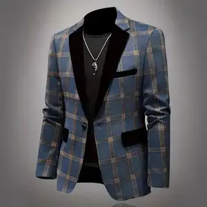 Korean Version Menswear Plaid Top Jacket Large Size Slim Fit Business Casual Baggy Prom Slim Fit Tuxedo Three-Piece Set Long Sleeve Viscose Fabric Below the Ankle OL Style