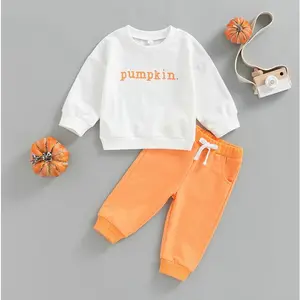 Kids Boys Girls Pants Set, Long Sleeve Crew Neck Letters Print Sweatshirt with Elastic Waist Sweatpants for Halloween