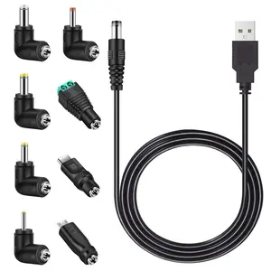 Universal 5V DC Power , USB to DC 5.5x2.1mm  Cord Plug with 8 Connector Tips(5.5x2.5, 4.8x1.7, 4.0x1.7, 3.5x1.35, 2.5x0.7,  USB, Type-C)