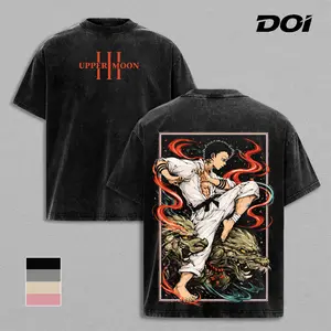 Akaza Upper Moon Three Anime Graphic Tee, Demon Slayer Kimetsu no Yaiba Fighting Pose Design, Martial Arts Demon Aesthetic, Vintage Washed Dark Streetwear Style, Heavyweight Cotton Unisex T-Shirt, Gift for Anime Fans