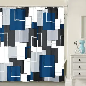 Navy Blue Fabric Shower Curtain - Geometric Water Repellent Shower Curtain Set, Machine Washable, Modern Decorative Polyester Cloth Shower Curtains for Bathroom 72x72 Inch
