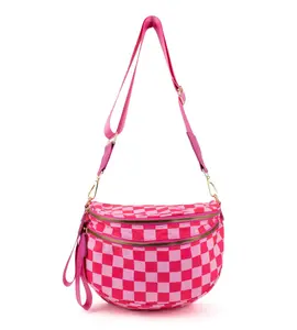 Chic Women's Fanny Packs - Durable Nylon Belt Bum Bags for Any Occasion | Adjustable Strap Checkerboard Crossbody Bag with Secure Zipper Closure
