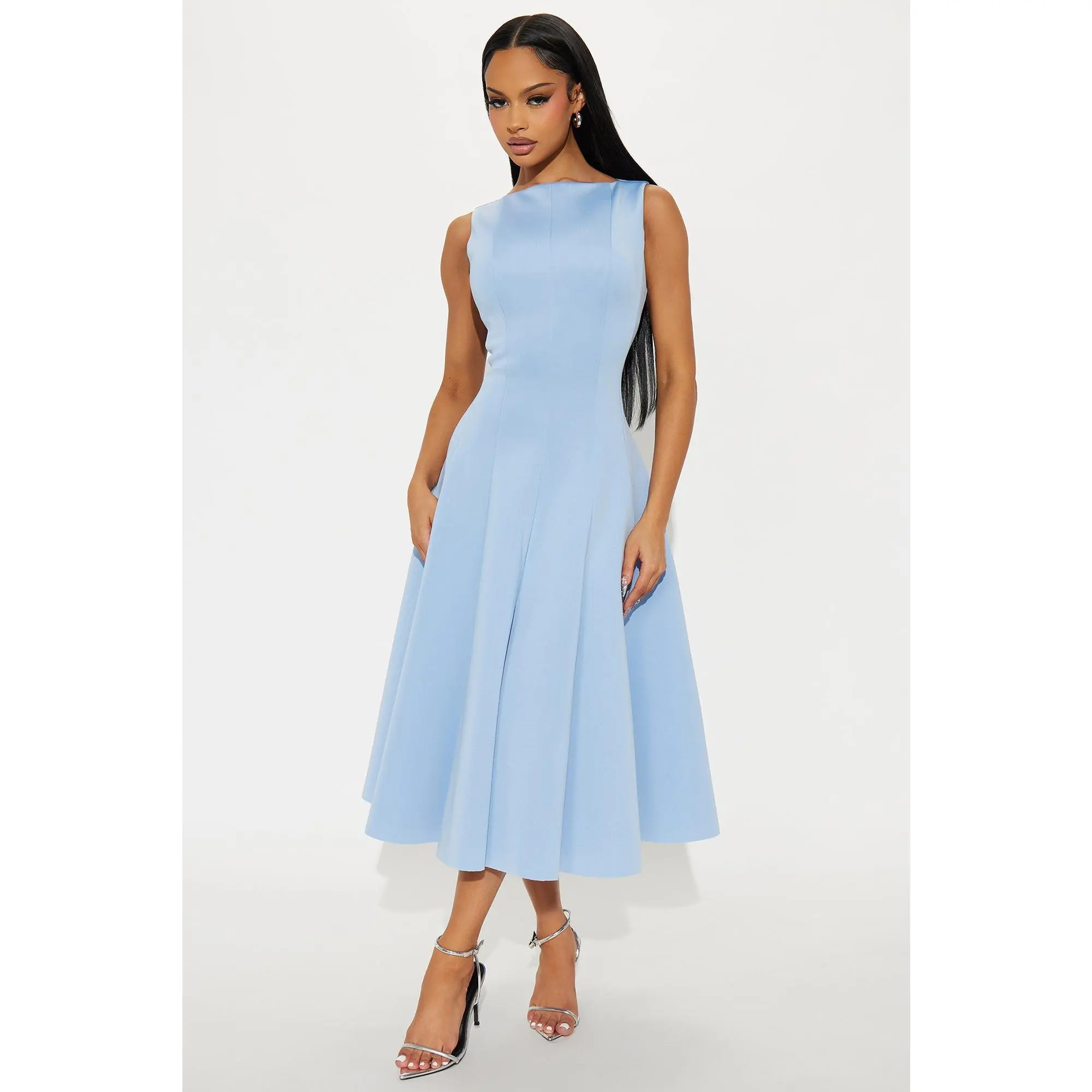 Sweet Sunday Pleated Midi Dress - Blue